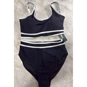 Black High Waisted Bikini Set BMJL Sporty Scoop‎ Neck Swimsuit M
